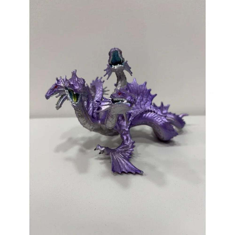 2012 Safari Ltd Silver Metallic Purple 5 Headed Hydra Figure Dragon Monster